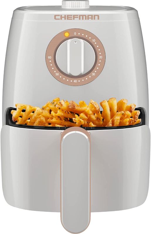 Photo 1 of Chefman TurboFry 2-Quart Air Fryer, Dishwasher Safe Basket & Tray, Use Little to No Oil For Healthy Food, 60 Minute Timer, Fry Healthier Meals Fast, Heat And Power Indicator Light, Temp Control, White