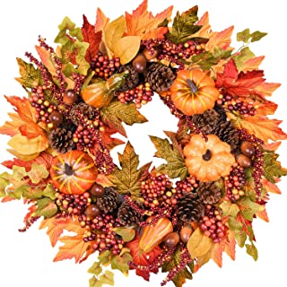 Photo 1 of Autumn Front Door Wreath, 22 Inch Fall Door Wreath Handmade Pine Cones Pumpkin Door Wreath for Autumn, Halloween, Thanksgiving and Farmhouse
