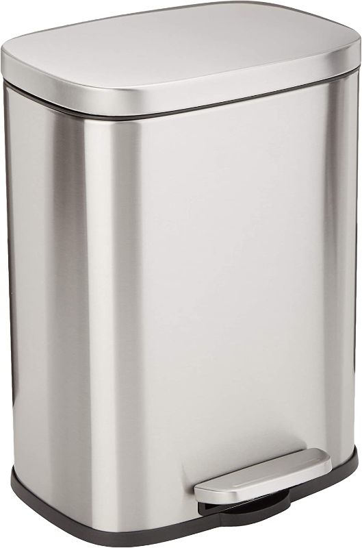 Photo 1 of Amazon Basics 12 Liter / 3.1 Gallon Soft-Close, Smude Resistant Trash Can with Foot Pedal - Brushed Stainless Steel, Satin Nickel Finish 12.3"L x 9.92"W x 15.12"H

