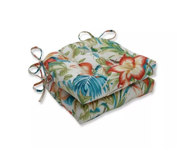 Photo 1 of 2pk Botanical Glow Tiger Lily Reversible Outdoor Chair Pad Blue - Pillow Perfect

