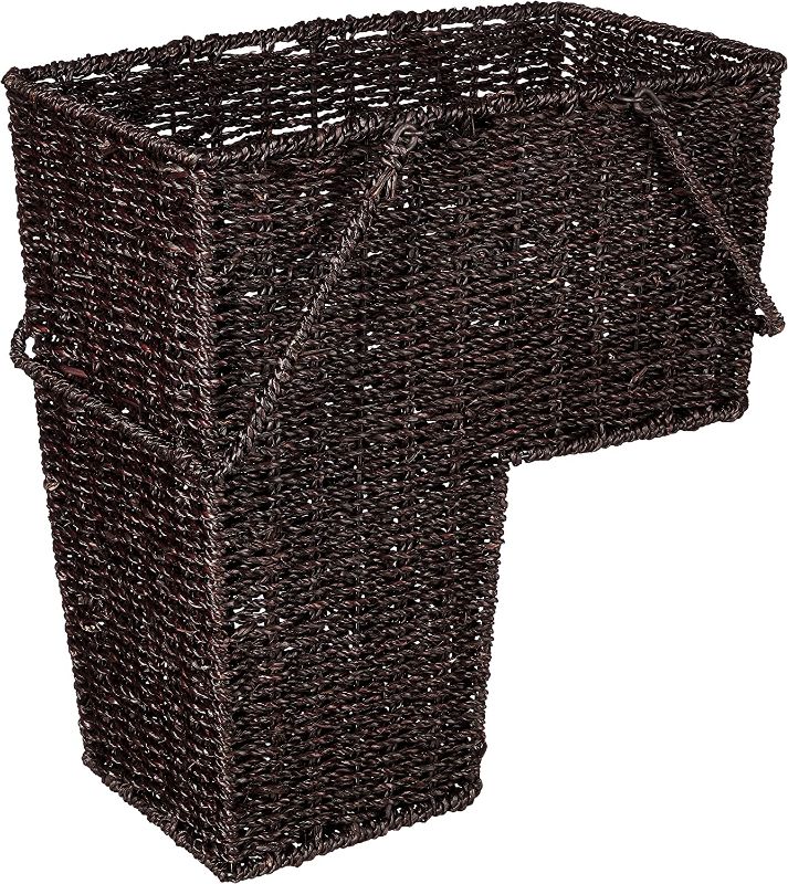 Photo 1 of 15" Wicker Storage Stair Basket With Handles by Trademark Innovations (Brown)
