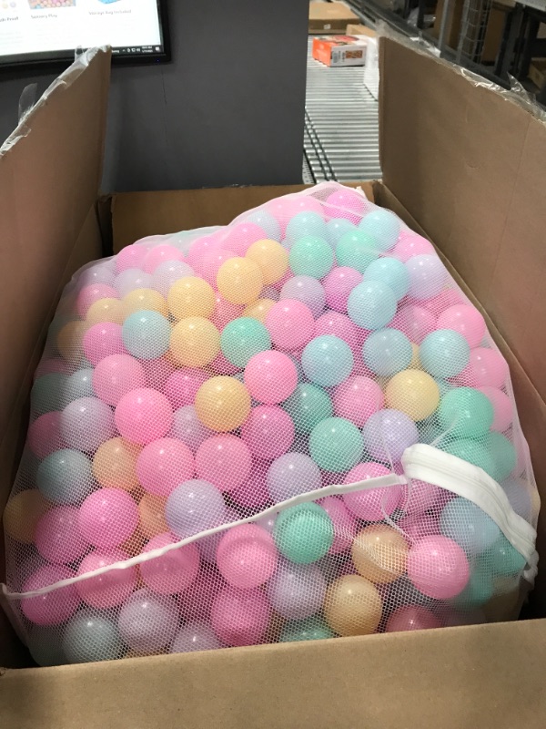 Photo 2 of Amazon Basics BPA Free Crush-Proof Plastic Ball Pit Balls with Storage Bag, Toddlers Kids 12+ Months, 6 Pastel Colors - Pack of 300 6 Pastel Colors 300