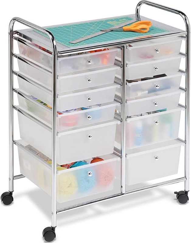 Photo 1 of Honey-Can-Do CRT-01683 Rolling Storage Cart and Organizer with 12 Plastic Drawers, Chrome
