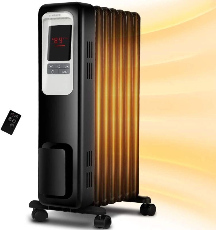 Photo 1 of Space Heater, KopBeau 1500W Oil Filled Radiator Electric Heater with Digital Thermostat, 24 Hrs Timer & Remote, Portable Heater for Full Room Indoor
