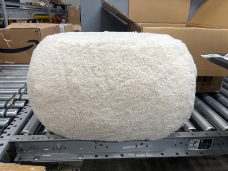 Photo 2 of 19-in. Seat Height Plush White Pouf Ottoman