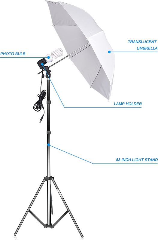 Photo 1 of *DAMAGED* Emart Umbrella Lighting Kit for Photography Studio, 200W 5500K Photo Light Reflector for Video Lighting, Continuous Lighting, Camera Portrait Shooting Daylight
