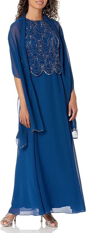 Photo 1 of J Kara Women's Sleeveless Beaded Pop Over Dress with Scarf ROYAL BLUE: SIZE 8