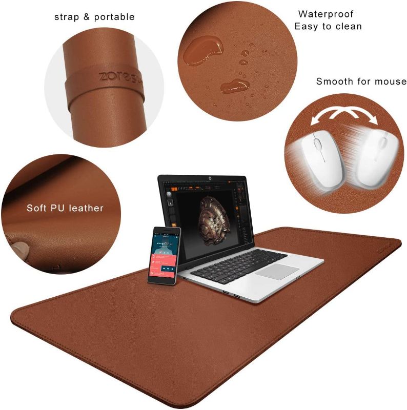 Photo 1 of ZORESYN XXL Large Mouse Pads (43"x20") - PU Leather Extended Large Gaming Mousepad Desk Mat - Nonslip Base and Waterproof Desktop Keyboard Extended Mouse Mat (Light Brown, XX-Large)