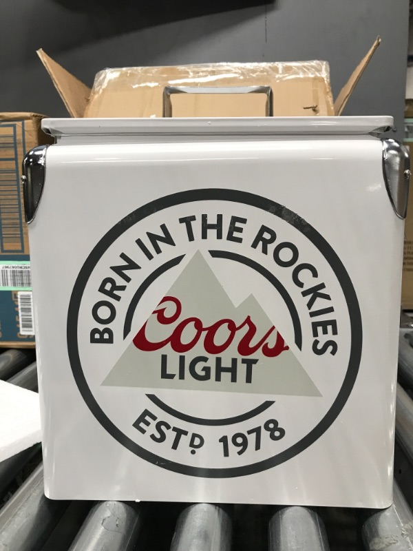 Photo 3 of Coors Light Retro Ice Chest Cooler with Bottle Opener 13L (14 qt), 18 Can Capacity, White and Silver, Vintage Style Ice Bucket for Camping, Beach, Picnic, RV, BBQs, Tailgating, Fishing