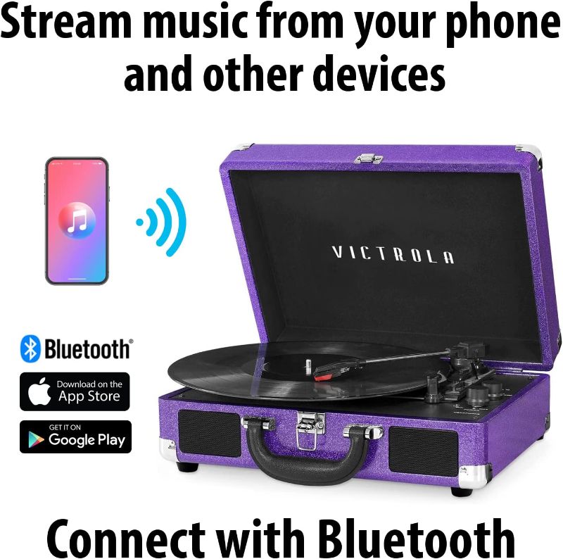 Photo 1 of Victrola Vintage 3-Speed Bluetooth Portable Suitcase Record Player with Built-in Speakers | Upgraded Turntable Audio Sound| Includes Extra Stylus | Purple...
