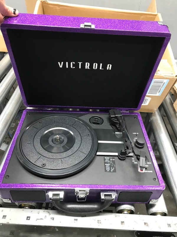 Photo 2 of **SEE NOTES** Victrola Vintage 3-Speed Bluetooth Portable Suitcase Record Player with Built-in Speakers | Upgraded Turntable Audio Sound| Includes Extra Stylus | Purple...
