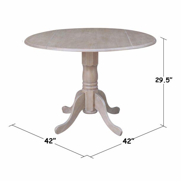 Photo 1 of Base and legs only-Round Dual Drop Leaf Pedestal Dining Table in Washed Gray Taupe
