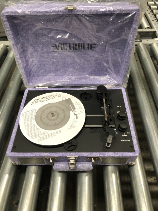 Photo 2 of ***FACTORY SEALED, TESTED WORKING*** Victrola Vintage 3-Speed Bluetooth Portable Suitcase Record Player with Built-in Speakers | Upgraded Turntable Audio Sound| Light Purple (VSC-550BT-LPP) Light Purple Record Player 