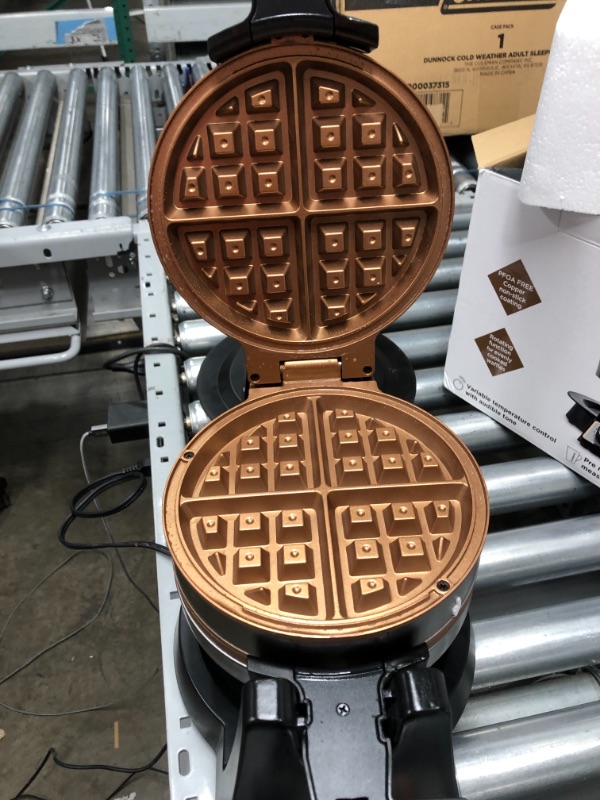 Photo 3 of ***TESTED POWERS ON*** Crux Double Rotating Belgian Waffle Maker with Nonstick Plates, Stainless Steel Housing & Browning Control, black (14614)