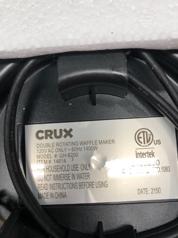 Photo 2 of ***TESTED POWERS ON*** Crux Double Rotating Belgian Waffle Maker with Nonstick Plates, Stainless Steel Housing & Browning Control, black (14614)