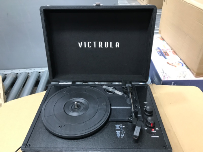 Photo 2 of Victrola Vintage 3-Speed Bluetooth Portable Suitcase Record Player with Built-in Speakers | Upgraded Turntable Audio Sound| Includes Extra Stylus | Black, Model Number: VSC-550BT-BK, 1SFA