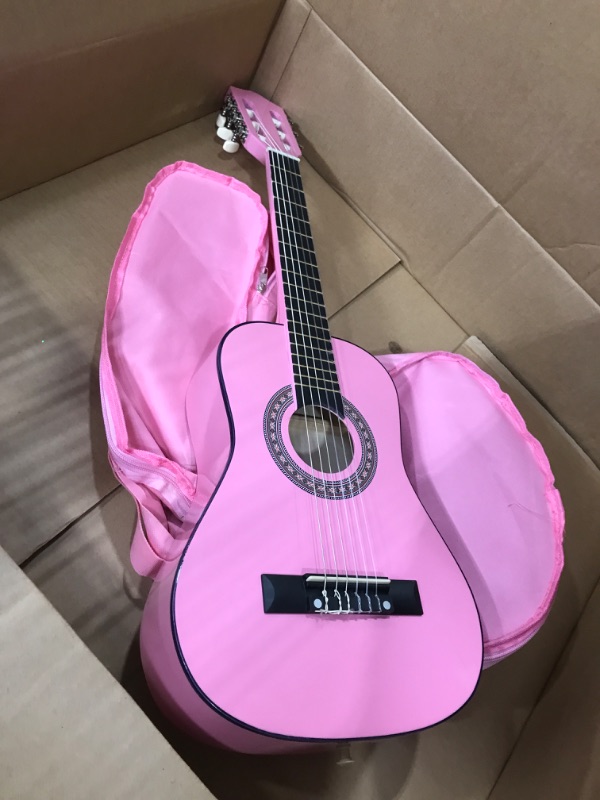 Photo 2 of 30" Wood Classical Guitar with Case and Accessories for Kids/Girls/Boys/Beginners (Pink) Right Handed Pink