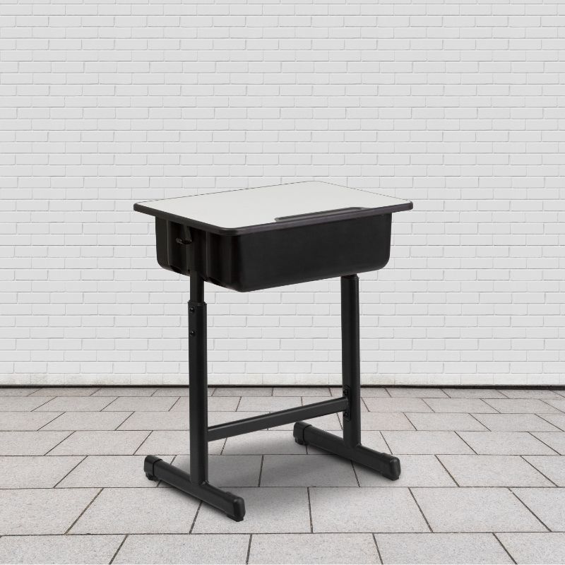 Photo 1 of Student Desk with Grey Top & Adjustable Height Black Pedestal Frame