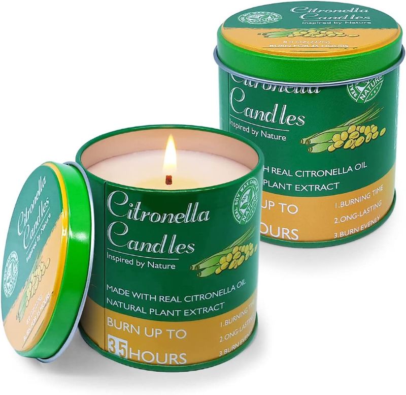 Photo 1 of 2 Packs Citronella Candles Outdoor Indoor for Summer, YOSICIL 8.0 OZ Green Portable Travel Tin Candles with Lemongrass Essential Oil, Soy Wax Fly Candles for Home Patio Garden Camping