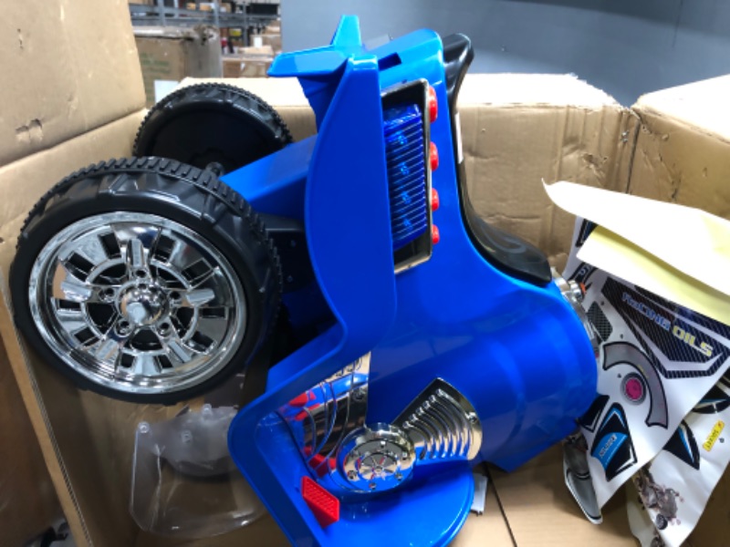 Photo 2 of Electric Motorcycle for Kids - 3-Wheel Trike - Battery-Powered Motorbike for Kids Ages 3-6 - Fun Decals, Reverse, and Headlights by Lil’ Rider (Blue)