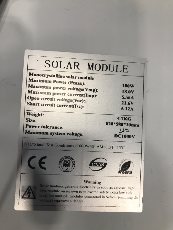 Photo 3 of [Upgraded] 10BB Solar Panels 100 Watts Monocrystalline Solar Panel High-Efficiency Module PV Power Charger 12V Solar Panels for Homes Camping RV Battery Boat Caravan and Other Off-Grid Applications