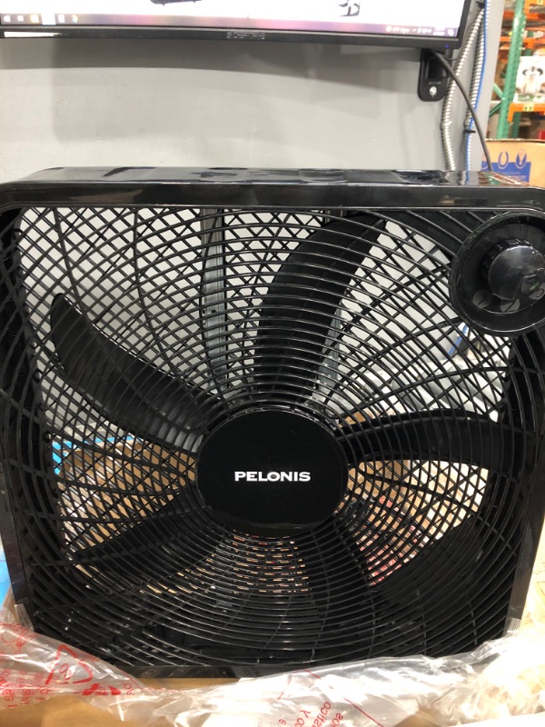 Photo 2 of *** POWERS ON *** PELONIS 3-Speed Box Fan For Full-Force Circulation With Air Conditioner, Upgrade Floor Fan, Black Black Fan