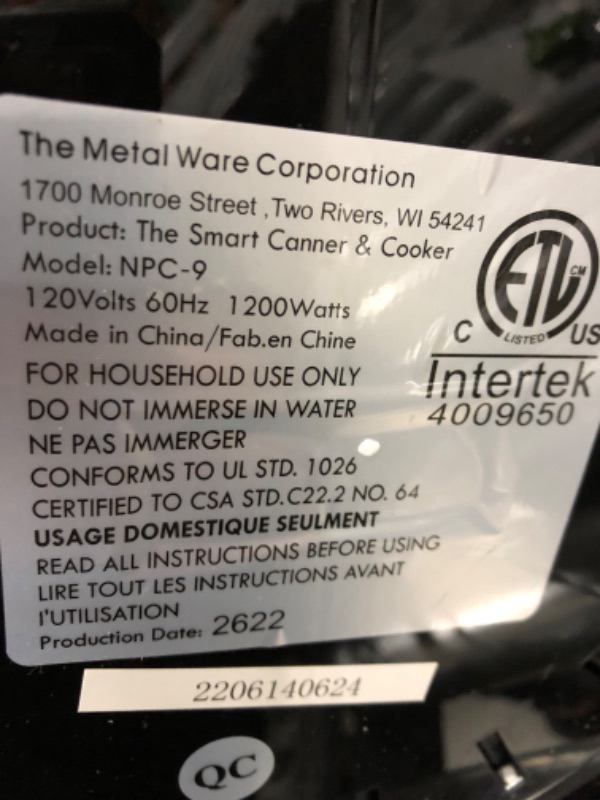 Photo 3 of *** POWERS ON *** NESCO NPC-9 Smart Electric Pressure Cooker and Canner, 9.5 Quart, Stainless Steel