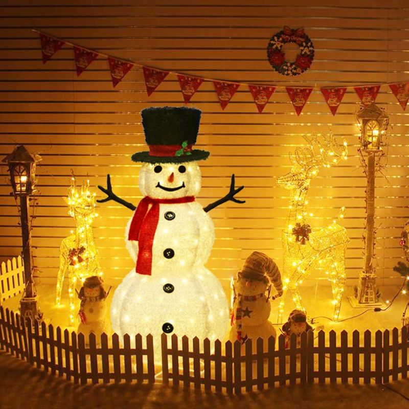 Photo 1 of *DAMAGED* FISHOPE 4FT Led Lighted Christmas Snowman for Outdoor Lawn Yard Garden, Pre-Lit Light Up 160 LED Christmas Snowman, Collapsible Holiday Pop Up Christmas Snowman for Indoor Party Decor (Plush Snowman