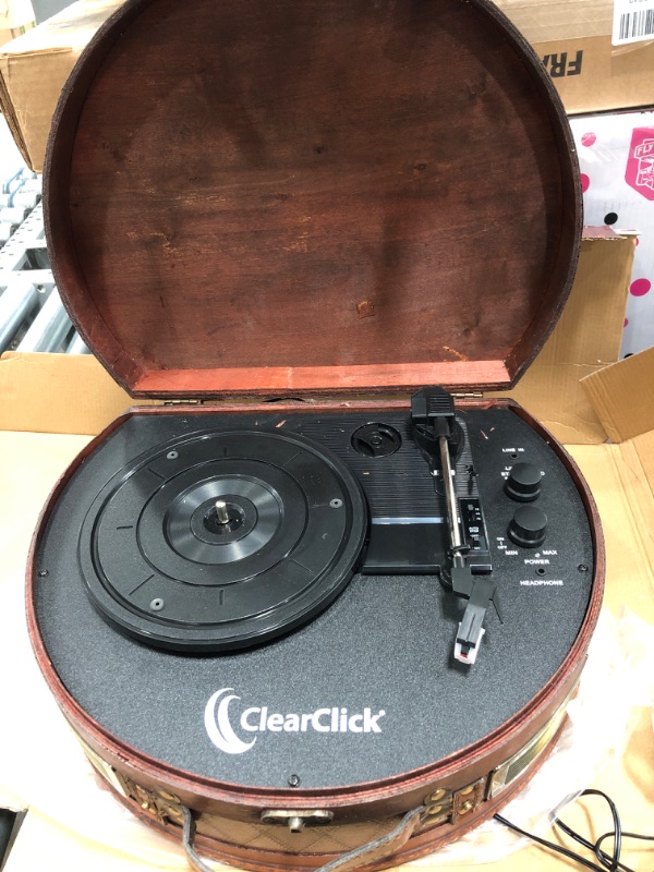 Photo 2 of Damaged box Non functional) ClearClick Vintage Suitcase Turntable with Bluetooth & USB - Classic Wooden Retro Style