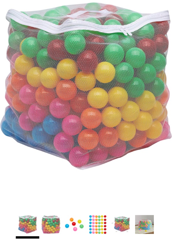 Photo 1 of Amazon Basics BPA Free Crush-Proof Plastic Ball Pit Balls with Storage Bag, Toddlers Kids 12+ Months, 6 Bright Colors - Pack of 400