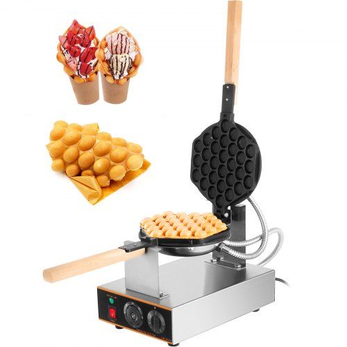 Photo 1 of VEVOR Commercial Bubble Waffle Maker, 1400W Egg Bubble Puff Iron w/ 180° Rotatable 2 Pans & Wooden Handles, Stainless Steel Baker w/ Non-Stick Teflon Coating, 50-250?/122-482? Adjustable
