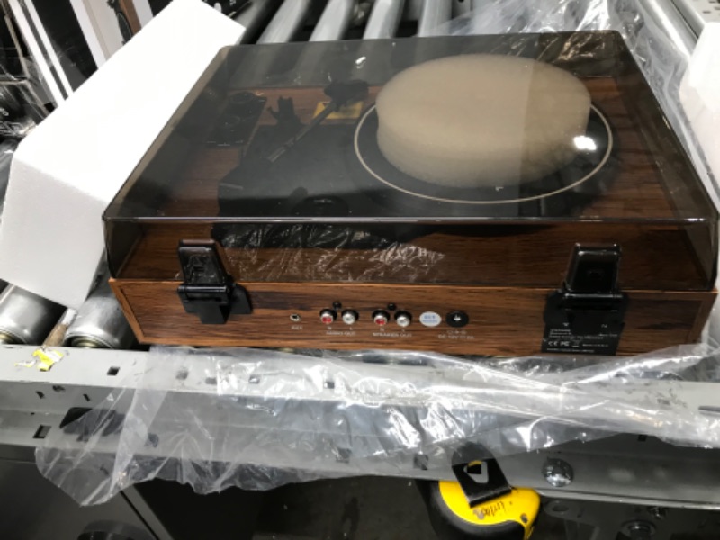 Photo 2 of Vinyl Record Player with External Speakers, 3 Speed Bluetooth Turntable for Vinyl Records, Vintage Belt Drive Record Player with Stereo Speakers and Auto Stop, RCA Audio Out and Aux-in, Light Wood Light Brown