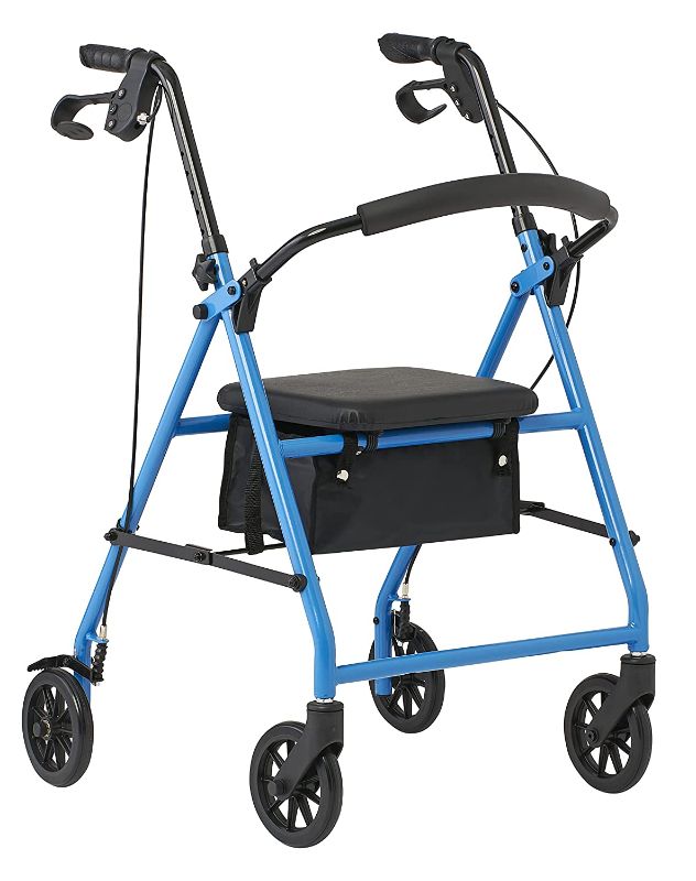 Photo 1 of 
Medline Mobility Lightweight Folding Steel Rollator Walker with 6-inch Wheels, Adjustable Seat and Arms, Light Blue