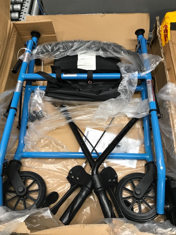 Photo 2 of 
Medline Mobility Lightweight Folding Steel Rollator Walker with 6-inch Wheels, Adjustable Seat and Arms, Light Blue