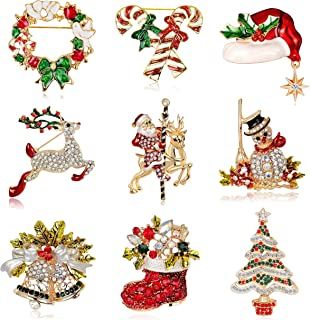 Photo 2 of Fesciory 9 Pieces Christmas Brooch Pins Set for Women, Multi-Colored Rhinestone Crystal Christmas Jewelry Gifts.