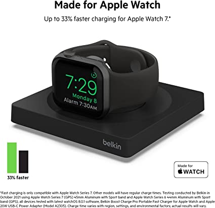 Photo 4 of Belkin Apple Watch Charger - Fast Wireless Charging Pad - Apple Watch Travel Charger with Nightstand Mode W/USB-C Cable Included for Apple Watch (Compatible with All Models) - Black