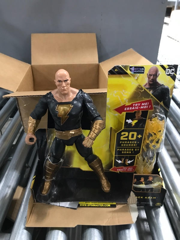 Photo 2 of DC Comics, Power Punch Black Adam 12-inch Action Figure, 20+ Phrases and Sounds, Lights Up with 2 Accessories, Black Adam Movie Collectible Kids Toys for Boys and Girls Ages 3 and Up Deluxe Black Adam Figure