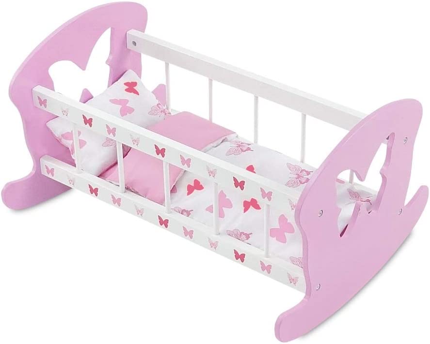 Photo 1 of Emily Rose Doll Clothes Accessories 18-Inch Doll Rocking Baby Cradle Crib Toy Gift Set for Kids | Includes 3-PC Reversible Doll Bedding Accessory | Fits...
