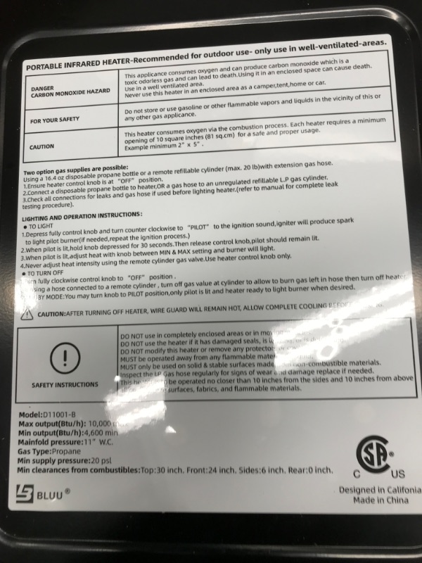 Photo 2 of BLUU Propane Heater with Fan for Outdoor and Indoor Use 20,000 BTU with Thermostat, Portable Gas Heaters Great for Camping, Patio, Tent & Garage, Tip-Over & Overheat Protection for Safe CSA Compliance (Orange)
