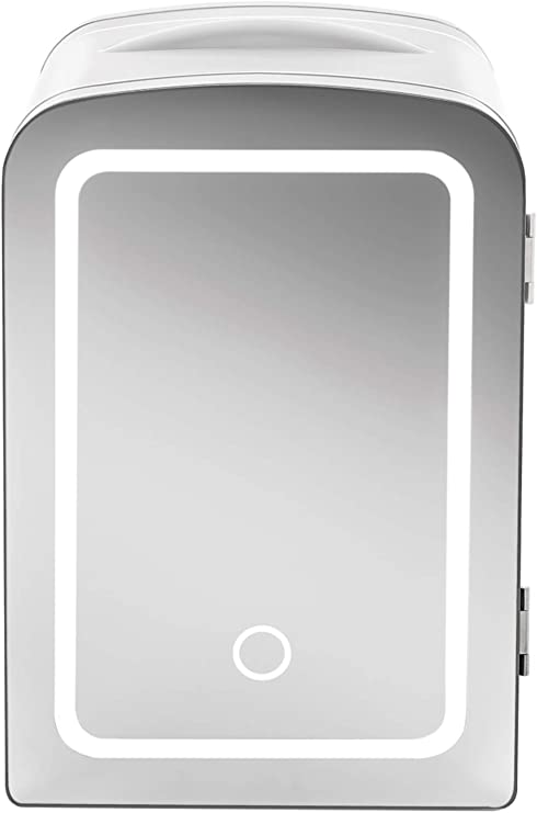 Photo 1 of Chefman Portable Mirrored Beauty Fridge With LED Lighting 4 Liter Mini Refrigerator, Skin Care, Makeup Storage, w/Mirror & Light, Chill Serums And Face Masks, For Desktop Or Travel, Cool & Heat