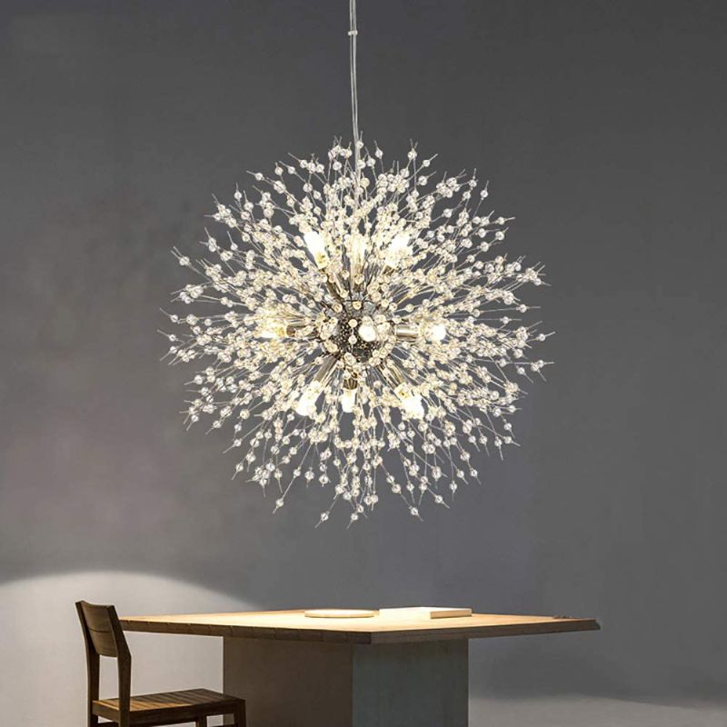 Photo 1 of  Modern Crystal Chandeliers, Chrome Firework Dandelion Sputnik Chandelier Light Fixture Pendant Lighting for Dining Room, Bedroom, Kitchen