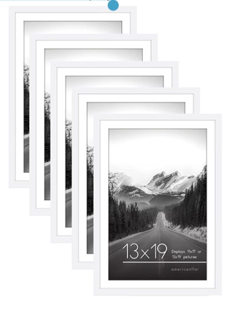 Photo 1 of Americanflat 13x19 Picture Frame in White - Set of 5 Frames - Displays 11x17 With Mat and 13x19 Without Mat - with Plexiglass Cover, Sawtooth Hanging Hardware For Horizontal or Vertical Display