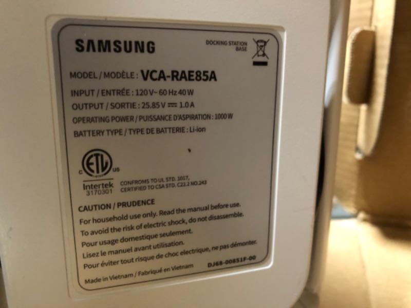 Photo 2 of ***vacuum needs to be charged**
SAMSUNG Jet Bot+ Robot Vacuum Cleaner w/ Clean Station, Automatic Emptying, Precision Cleaning, 5-Layer Filter, Intelligent Power Control for Hardwood Floors, Carpets, Area Rugs, VR30T85513W/AA, White Jet Bot +