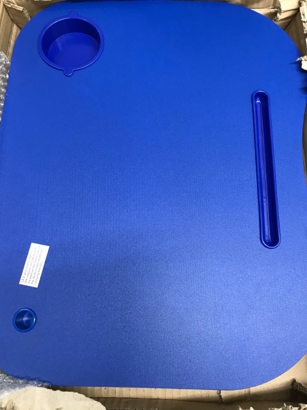 Photo 2 of Laptop Lap Desk, Portable with Foam Filled Fleece Cushion, LED Desk Light, Cup Holder-for Homework, Drawing, Reading and More by Lavish Home (Blue) with LED Light, Pen & Cup Holder - Blue