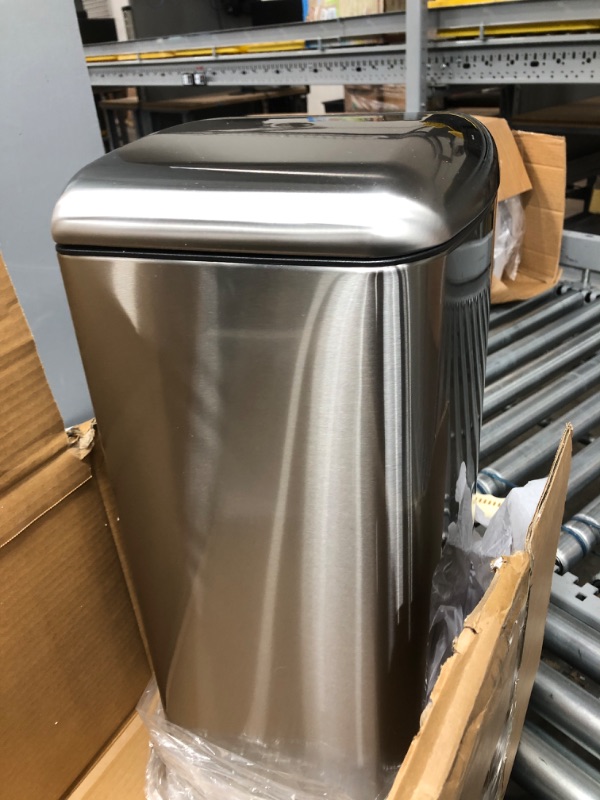 Photo 1 of Amazon Basics 20 Liter / 5.3 Gallon Soft-Close, Smudge Resistant Trash Can with Foot Pedal - Nickel 20L / 5.3 Gallon Wide Trash Can