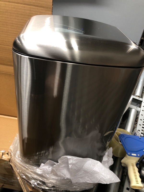 Photo 1 of Amazon Basics 20 Liter / 5.3 Gallon Soft-Close, Smudge Resistant Trash Can with Foot Pedal - Nickel 20L / 5.3 Gallon Wide Trash Can