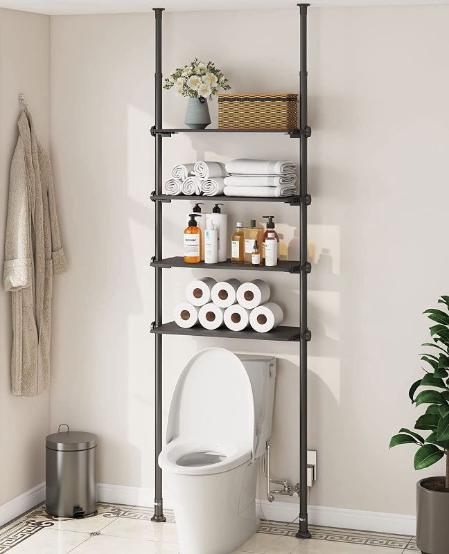 Photo 1 of ALLZONE Over The Toilet Storage Cabinet, 4 Tier Over Toilet Bathroom Organizer, Adjustable Bathroom Shelves Over Toilet, Fit Most Showers on Above Toilet Storage, 92 to 116 Inch, Metal Shelves,Black