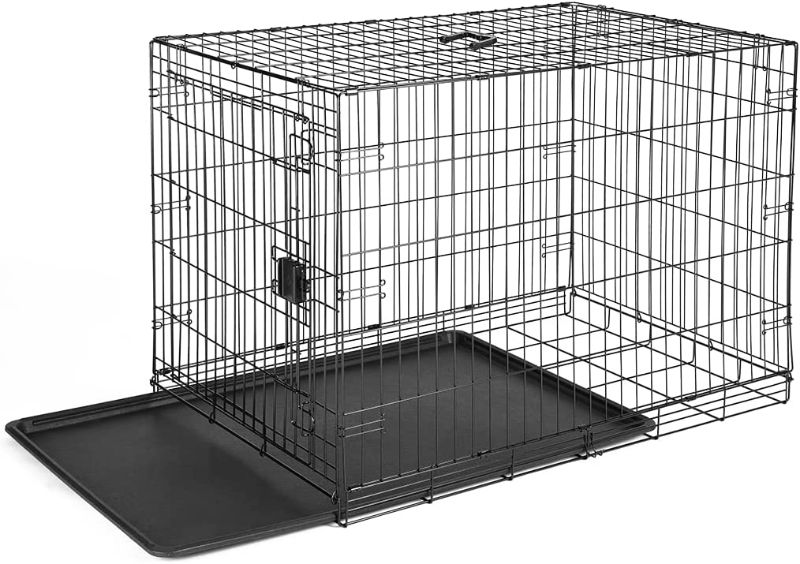 Photo 1 of *BROKEN LATCH AND PANEL* Amazon Basics Foldable Metal Wire Dog Crate with Tray, Single Door, 42 Inch
