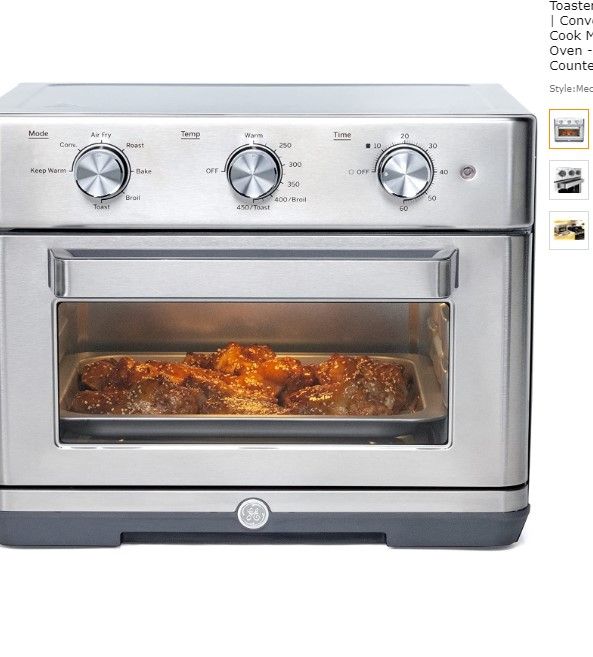 Photo 1 of GE Mechanical Air Fryer Toaster Oven + Accessory Set | Convection Toaster with 7 Cook Modes | Large Capacity Oven - Fits 12" Pizza | Countertop Kitchen Essentials | Stainless Steel
