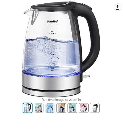 Photo 1 of COMFEE' Glass Electric Tea Kettle & Hot Water Boiler, 1.7L, Cordless with LED Indicator, 1500W Fast Boil, Auto Shut-Off and Boil-Dry Protection
